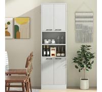 Armoire de cuisine - Meuble de rangement - Buffet - Meuble haut - Meuble bas - Hauteur : 190 cm - Bois imitation bois, finition gris clair, aspect mat