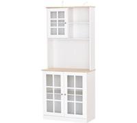 Armoire de cuisine multi-rangements 3 portes vitrine verre avec étagère 2 niches grand plateau MDF blanc chêne Blanc G