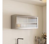 Armoire de cuisine murale en acier inoxydable avec portes coulissantes en acrylique à 2 niveaux pour épices et plats (70,1 x 30 x 40 cm) Solution de rangement