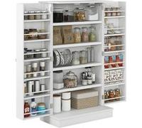 Armoire meuble de cuisine - HOMCOM - 2 portes avec 5 étagères et 12 porte-épices - 60 x 30 x 104 cm - blanc