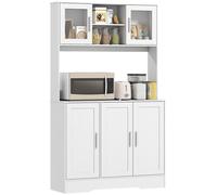 Armoire de cuisine scandinave avec placards, compartiments ouverts, portes vitršŠes et plan de travail, blanc