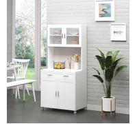 Armoire de cuisine vaisselier buffet haut de salle à manger multi-rangements 2 placards à double portes+tiroir+niche blanc