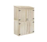 Armoire de jardin - Outsunny - 2 étagères, 2 portes magnétiques - toit incliné - en bois - 120 x 57 x 183 cm - bois naturel