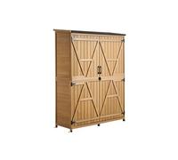 VEVOR Armoire Jardin Bois 125,5x162,5 cm Meuble Rangement Extérieur Marron, pour Terrasse, Balcon, Porche, Étanche, Spacieux, avec Toit Incliné, Étagère Amovible, Base Surélevée, Portes Verrouillables