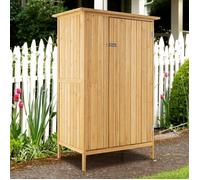 Armoire de Jardin en Bois de Sapin 91x66x150 cm COSTWAY-Toit en Asphalte Porte Verrouillable 5 Crochets 3 Étagères Pieds Surélevés