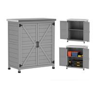 Armoire de jardin en Bois Extérieur - Outsunny - avec Plan de Travail en acier galvanisé - étagère - Double Porte - gris