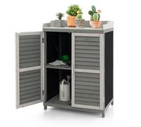 Armoire de Jardin Extérieur en Bois de Sapin 67 x 47 x 100cm COSTWAY-2 Étagères-Plateau Métal Plaqué-3 Portes Roulantes Persiennes