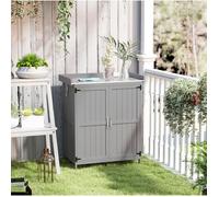Armoire de jardin extérieure 74 x 43 x 88 cm avec plan de travail double portes gris bois et inox