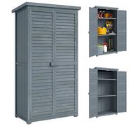 Outsunny Abri de jardin abri à outils sur pied en bois 2 étagères portes à volets toit en bitume incliné 87 x 47 x 160 cm gris