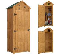 Outsunny Armoire de jardin extérieur abri de jardin en bois abri pour outils 3 étagères 2 Portes loquets Toit Pente bitumé rangement et stockage extérieurs pour terrasse 77 x 54 x 179 cm jaune