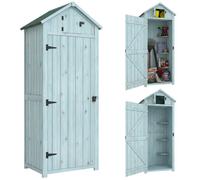 Outsunny Armoire de jardin extérieur abri de jardin en bois abri pour outils 3 étagères 2 Portes loquets Toit Pente bitumé rangement et stockage extérieurs pour terrasse 77 x 54 x 179 cm Gris