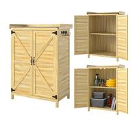 Armoire de jardin - Outsunny - étagère et crochets, plan de travail en métal galvanisé - bois - 71,5x39x95cm - bois naturel