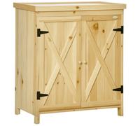 Armoire de jardin - Outsunny - plateau métal galvanisé - 2 portes avec poignées - pieds surélevés - 80 x 45 x 92 cm - bois naturel