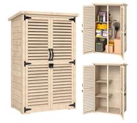 Armoire de jardin - remise pour outils - Outsunny - bois 2 étagères toit bitumé portes persiennes - bois - 75x50x118cm - naturel