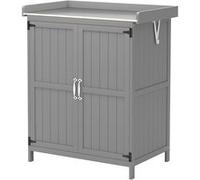 Armoire de jardin - Outsunny - 2 portes, toit à charnières et étagère - dessus acier inoxydable - bois - 74 x 43 x 88 cm - gris