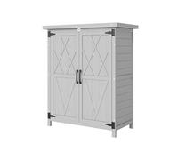 Armoire de jardin sur pied dim. 75 x 40 x 90 cm 2 portes 3 étagères toit tôle bois sapin gris