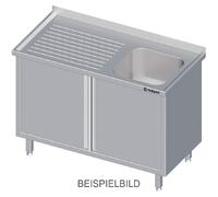 Armoire de lavage avec portes battantes, dimensions 1600 x 700 x 850 mm, un bac sur le côté gauche, avec robinet