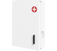 Armoire de premiers secours - Armoire médicale murale - 6 compartiments - Fermeture à clé (2 clés fournies) - Acier laminé à froid et acier inoxydable - Dimensions : 40 x 18 x 60 cm - Blanc