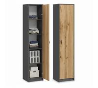Armoire de rangement 1 porte - 40x35x180 cm - Armoire bureau chambre 4 étagères - Meuble de rangement multi-usages - Wotan