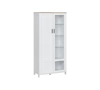 HOMCOM Armoire Cuisine, Buffet de Cuisine, vaisselier, Meuble vitrine à 2 Portes Dont Une Porte vitrée - Meuble de Rangement avec étagères réglables et 9 Compartiments, 76 x 36 x 160 cm - Blanc