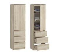 Armoire de rangement 3 tiroirs 3 étagères - Armoire de bureau - Meuble de rangement chambre - 50x40x180 cm - Sonoma