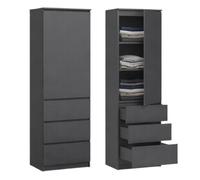 Armoire de rangement 3 tiroirs 3 étagères - Armoire de bureau - Meuble de rangement chambre - 50x40x180 cm - Antharcite