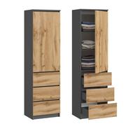 Armoire de rangement 3 tiroirs 3 étagères - Armoire de bureau - Meuble de rangement chambre - 50x40x180 cm - Anthracite et Chêne