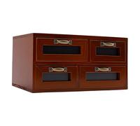 Armoire de rangement 4 tiroirs en bois style vintage vitrine en bois | Organiseur de bureau multifonction en bois 30 × 18 × 15 cm avec portes en verre et tiroirs pour salon