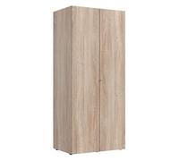 Armoire de rangement avec serrure en bois mélamine coloris imitation chêne - longueur 80 x hauteur 185 x profondeur 54 cm --