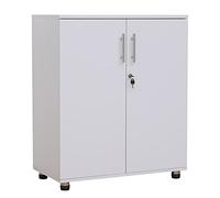 Armoire de Rangement de Bureau à 2 Portes verrouillables - Armoire de Rangement en Bois pour la Maison, Le Bureau - Étagères réglables sur Pied - Meuble de Rangement Court - Blanc