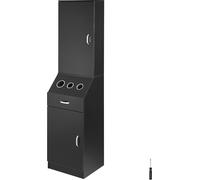 Armoire de rangement de salon, station de coiffure pour coiffeurs, ensemble de stations de coiffure, avec 3 supports de sèche-cheveux, des armoires et un tiroir, noir, 44 x 40 x 180 cm