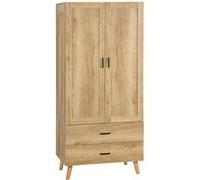 Armoire de rangement design scandinave - armoire de chambre - placard 2 portes avec penderie - 2 tiroirs - aspect chêne clair Beige G