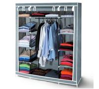 Armoire de rangement dressing XXL grise 3 portes - Textile non tissé et acier - 135 x 177 cm - Grande capacité étagères et penderie