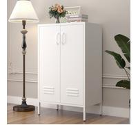 Armoire De Rangement En Acier Blanc 65x35x106.6cm, 2 Portes Et 2 Étagères Réglables, Multifonction Pour Salon Cuisine Garage Bureau