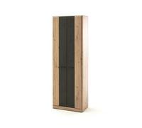Armoire de rangement en bois coloris chêne / noir - L.69 x H.198 x P.39 cm --