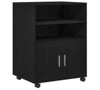 Armoire de rangement en bois d'ingénierie - vidaXL - 60x48x81 cm - Chêne Noir - À roulettes - 3 étagères - 2 portes