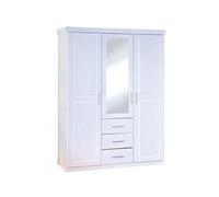 Armoire de rangement en pin massif coloris blanc - L.140 x H.190 x P.55 cm --