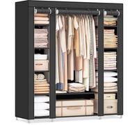 Armoire de rangement en tissu - OKZ - Penderie avec housse - 45x150x175 cm - 12 compartiments - Cadre en métal - Noir