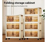 Armoire de rangement extra-large à 4 couches, organisateur pliable étanche, organisateur d'accessoires en plastique à plusieurs niveaux avec portes et roulettes, adapté au placard, à la garde-robe, à 
