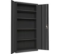 Armoire de rangement Frideko, 90 x 40 x 185 cm - Armoire métallique avec 2 portes et 2 étagères réglables, meuble de rangement avec serrure pour la maison, le bureau et l'entrepôt, couleur noire