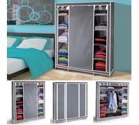 Armoire de rangement Grise Dressing Grande capacité - XXL - 3 portes - 9 étagères - Tringle à vêtements mobile