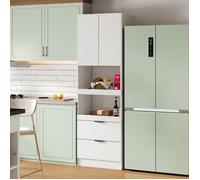 Armoire de Rangement Haute Blanche avec Portes, 2 Tiroirs et Étagères Ouvertes, Buffet de Cuisine Moderne 59,5x45x200 cm