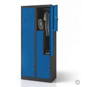 Armoire de rangement Jan Nowak Z02, modèle avec 4 compartiments, casier vestiaire, armoire métallique, porte battante, fentes de ventilation, revêtement par poudre. Dimensions : 185 cm x 80 cm x 45 cm