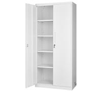 Armoire de rangement métallique, 175 cm, en acier, verrouillable, avec 4 étagères réglables, 2 portes magnétiques, 2 clés, et 5 niveaux de rangement pour outils, idéale pour la cuisine, l'entrepôt, la