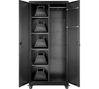 Armoire de rangement métallique, armoire de garage en acier à roulettes de 179,5 cm avec étagères réglables, 2 portes magnétiques, tringle à suspendre et 3 crochets pour tringle, rangement pour outils