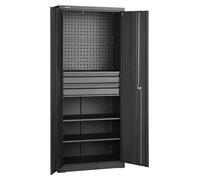 Armoire de rangement métallique, capacité de charge des étagères de 81,5 kg, armoire de rangement pour outils de garage de 1800 mm de hauteur, avec 2 portes verrouillables, étagères réglables, 2 tiroi