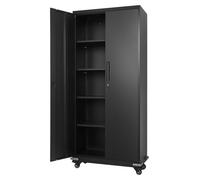 Armoire de rangement métallique, chariot de rangement pour garage en acier avec roulettes, comprenant 4 étagères réglables, 2 portes magnétiques et 2 clés, ainsi que 5 niveaux de rangement verrouillab