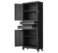 Armoire de rangement métallique sur roulettes, capacité de charge des étagères de 81,5 kg, armoire mobile de 1905 mm de hauteur pour outils de garage, avec 4 portes verrouillables et étagères réglable