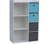 Armoire de Rangement - Meuble de Ra - 3 Niches - 4 Tiroirs - Bleu/Gris - Enfant