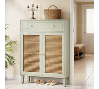 Armoire de rangement - Meuble de rangement - Armoire - Armoire à chaussures - Commode - Vert menthe - Portes en rotin - Étagères réglables